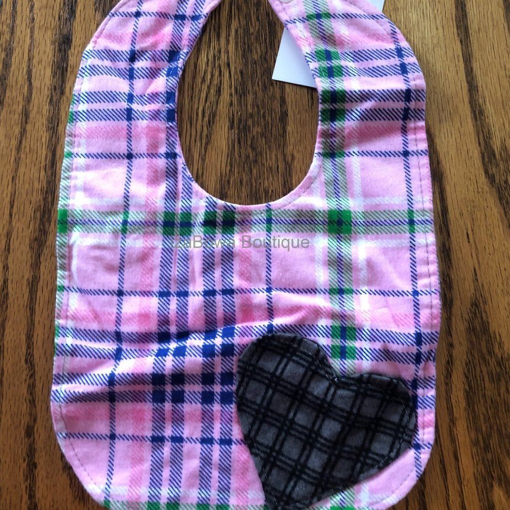 Pink Plaid w/ Heart Bib handmade BIB1244 NWT Boutique